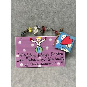 Sandra Magsamen Ceramic Wall Plaque Purple Whimsical Dream Quote Wire Beaded Art